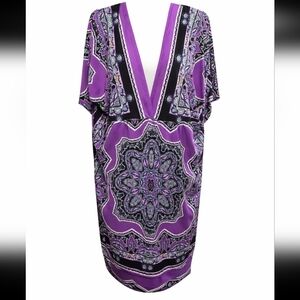 Snap Women's Purple Floral Boho deep V-neck Mini Dress Size 2X, Festival